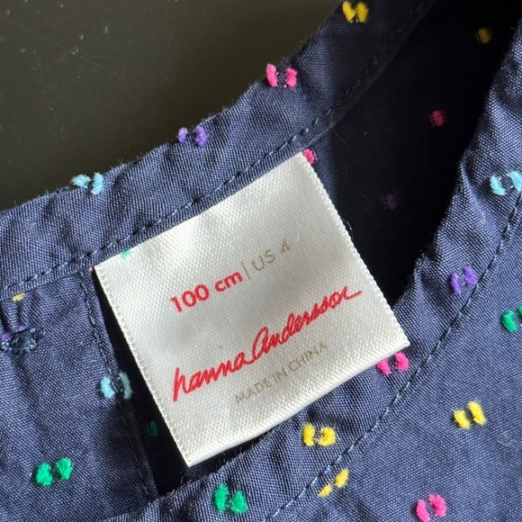 Hanna Andersson navy tiered cotton dress- embroidered dots, size 100 US 4 girls - Picture 6 of 8